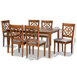 Load image into Gallery viewer, Baxton Studio Renaud Modern And Contemporary Grey Fabric Upholstered And Walnut Brown Finished Wood 7-Piece Dining Set
