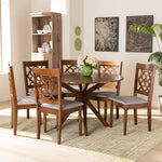 Load image into Gallery viewer, Baxton Studio Sadie Modern And Contemporary Grey Fabric Upholstered And Walnut Brown Finished Wood 7-Piece Dining Set
