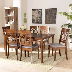 Baxton Studio Lucie Modern And Contemporary Grey Fabric Upholstered And Walnut Brown Finished Wood 7-Piece Dining Set