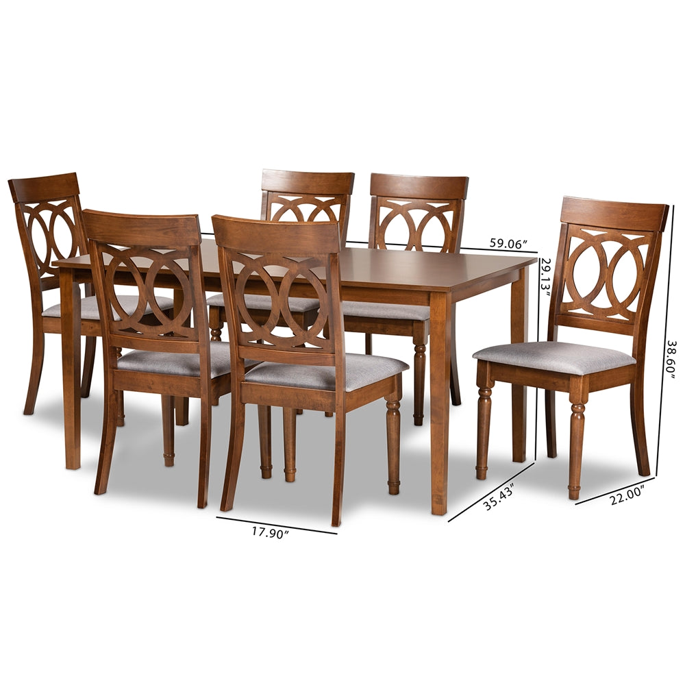 Baxton Studio Lucie Modern And Contemporary Grey Fabric Upholstered And Walnut Brown Finished Wood 7-Piece Dining Set