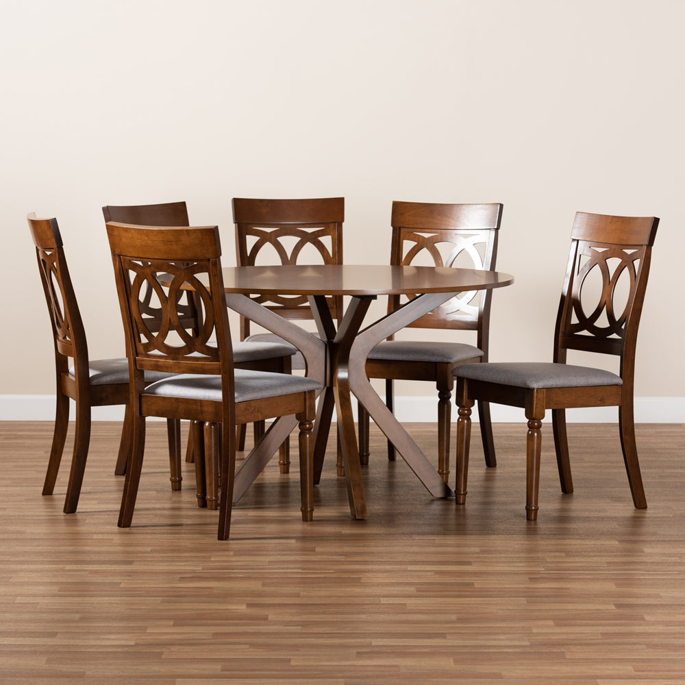 Baxton Studio Jessie Modern And Contemporary Grey Fabric Upholstered And Walnut Brown Finished Wood 7-Piece Dining Set