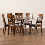 Load image into Gallery viewer, Baxton Studio Jessie Modern And Contemporary Grey Fabric Upholstered And Walnut Brown Finished Wood 7-Piece Dining Set
