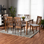 Load image into Gallery viewer, Baxton Studio Cherese Modern And Contemporary Grey Fabric Upholstered And Walnut Brown Finished Wood 7-Piece Dining Set
