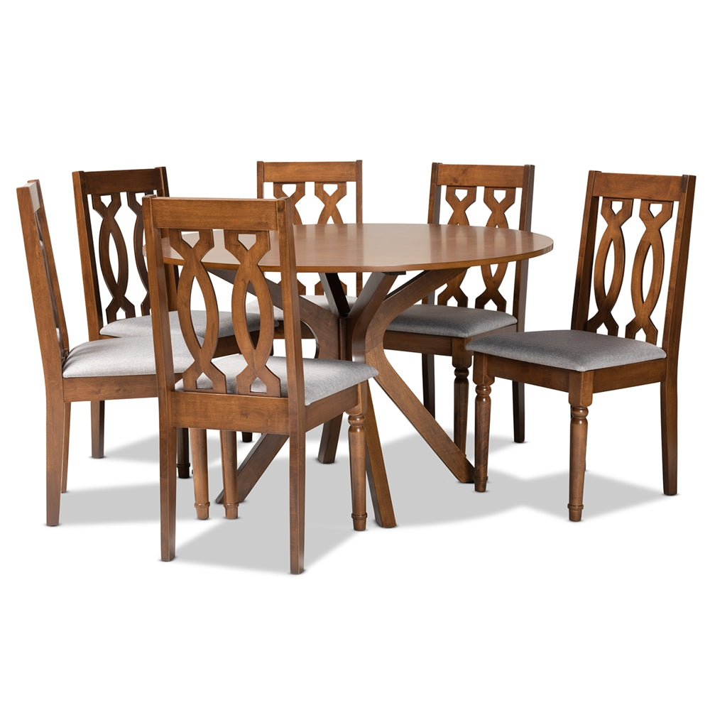 Baxton Studio Callie Modern And Contemporary Grey Fabric Upholstered And Walnut Brown Finished Wood 7-Piece Dining Set