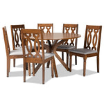 Load image into Gallery viewer, Baxton Studio Callie Modern And Contemporary Grey Fabric Upholstered And Walnut Brown Finished Wood 7-Piece Dining Set
