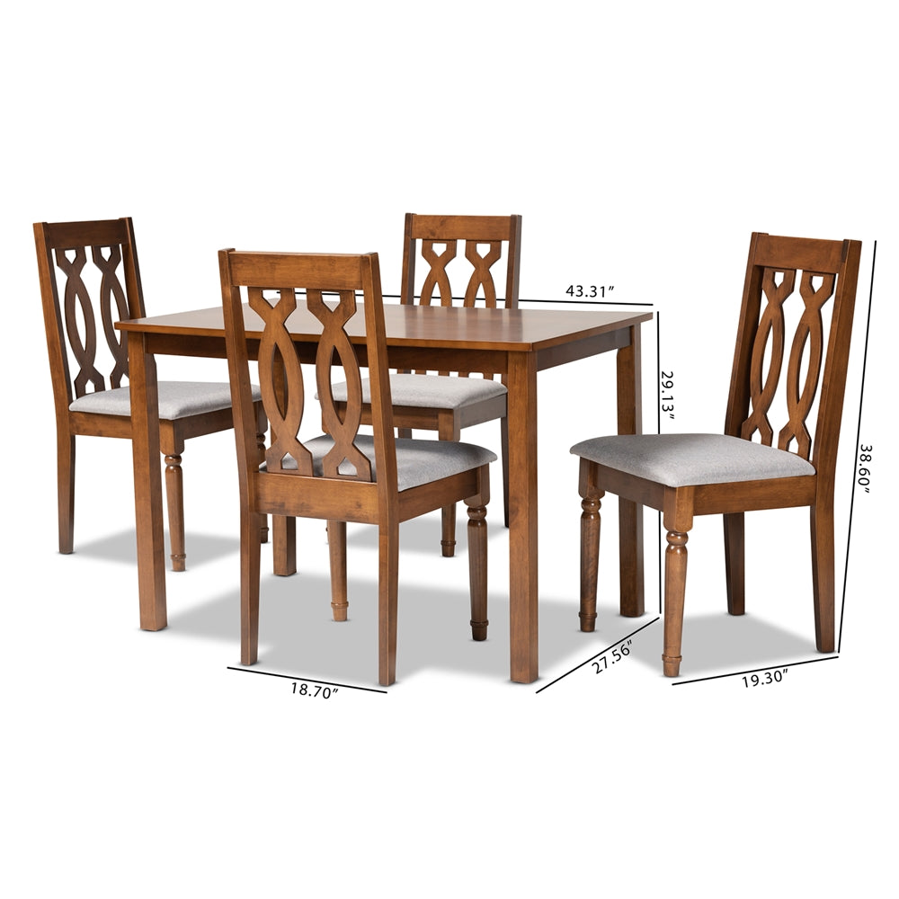 Baxton Studio Cherese Modern And Contemporary Grey Fabric Upholstered And Walnut Brown Finished 5-Piece Wood Dining Set