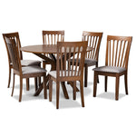 Load image into Gallery viewer, Baxton Studio Lore Modern And Contemporary Grey Fabric Upholstered And Walnut Brown Finished Wood 7-Piece Dining Set
