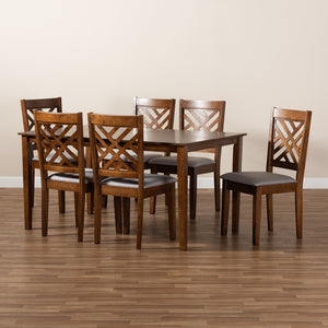 Baxton Studio Caron Modern And Contemporary Grey Fabric Upholstered And Walnut Brown Finished Wood 7-Piece Dining Set