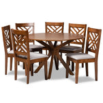 Load image into Gallery viewer, Baxton Studio Norah Modern And Contemporary Grey Fabric Upholstered And Walnut Brown Finished Wood 7-Piece Dining Set
