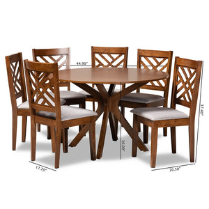 Baxton Studio Norah Modern And Contemporary Grey Fabric Upholstered And Walnut Brown Finished Wood 7-Piece Dining Set