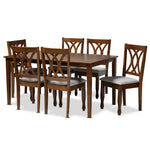 Load image into Gallery viewer, Baxton Studio Augustine Modern And Contemporary Grey Fabric Upholstered And Walnut Brown Finished Wood 7-Piece Dining Set
