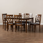 Load image into Gallery viewer, Baxton Studio Augustine Modern And Contemporary Grey Fabric Upholstered And Walnut Brown Finished Wood 7-Piece Dining Set
