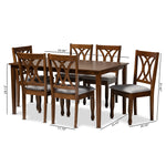 Load image into Gallery viewer, Baxton Studio Augustine Modern And Contemporary Grey Fabric Upholstered And Walnut Brown Finished Wood 7-Piece Dining Set
