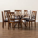 Load image into Gallery viewer, Baxton Studio Maya Modern Grey Fabric And Walnut Brown Finished Wood 7-Piece Dining Set
