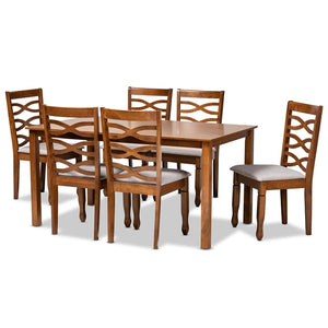 Baxton Studio Lanier Modern and Contemporary Fabric Upholstered and Finished Wood 7-Piece Dining Set