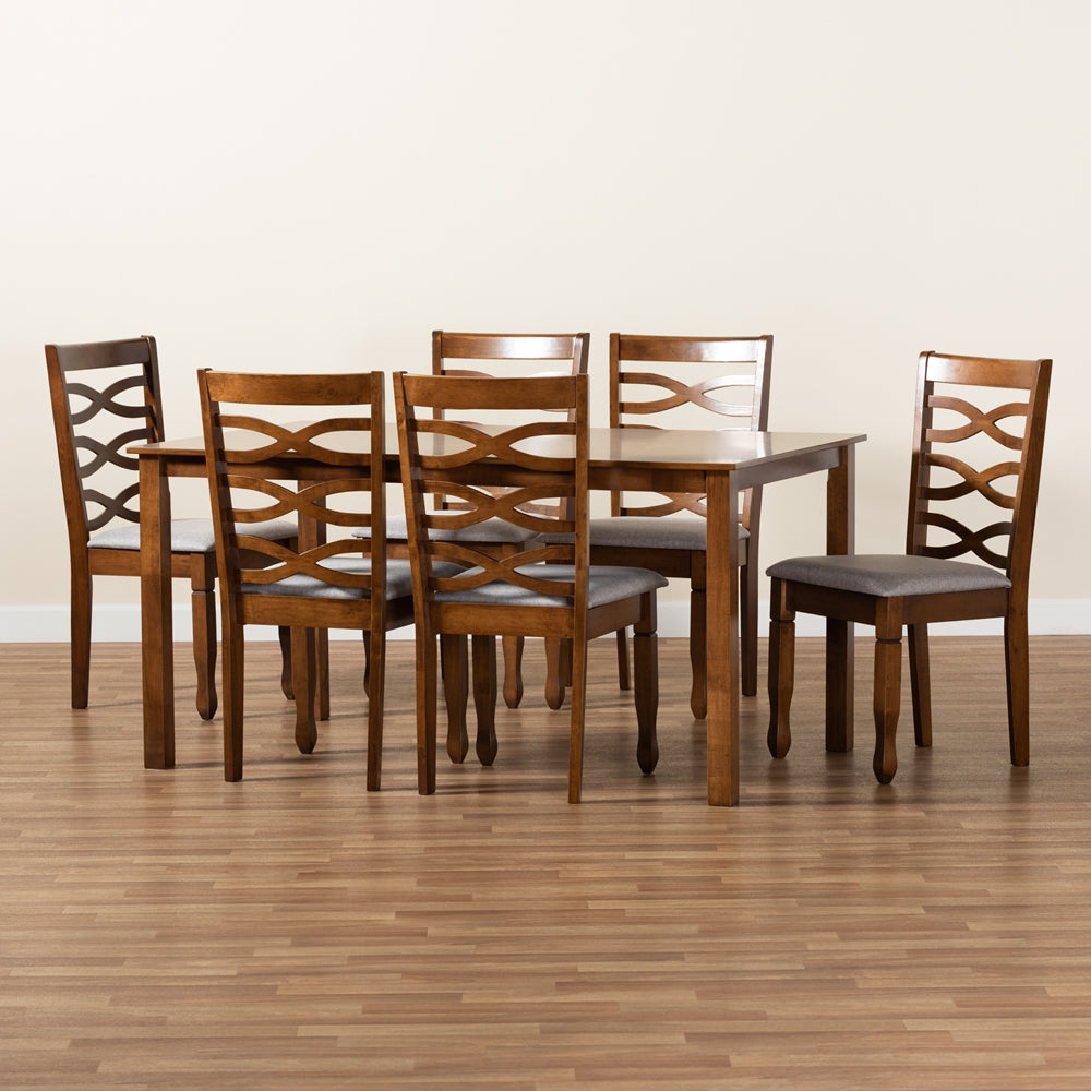 Baxton Studio Lanier Modern And Contemporary Grey Fabric Upholstered And Walnut Brown Finished Wood 7-Piece Dining Set