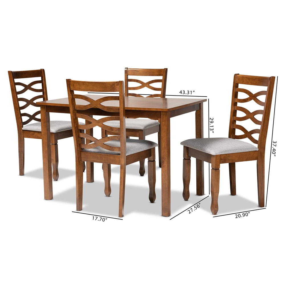 Baxton Studio Lanier Modern And Contemporary Grey Fabric Upholstered And Walnut Brown Finished Wood 5-Piece Dining Set