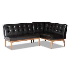 Baxton Studio Arvid Mid-Century Modern Dark Brown Faux Leather Upholstered 2-Piece Wood Dining Nook Banquette Set