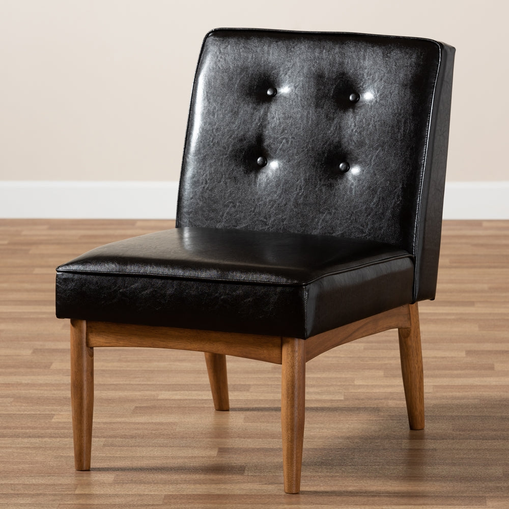 Baxton Studio Arvid Mid-Century Modern Dark Brown Faux Leather Upholstered Wood Dining Chair