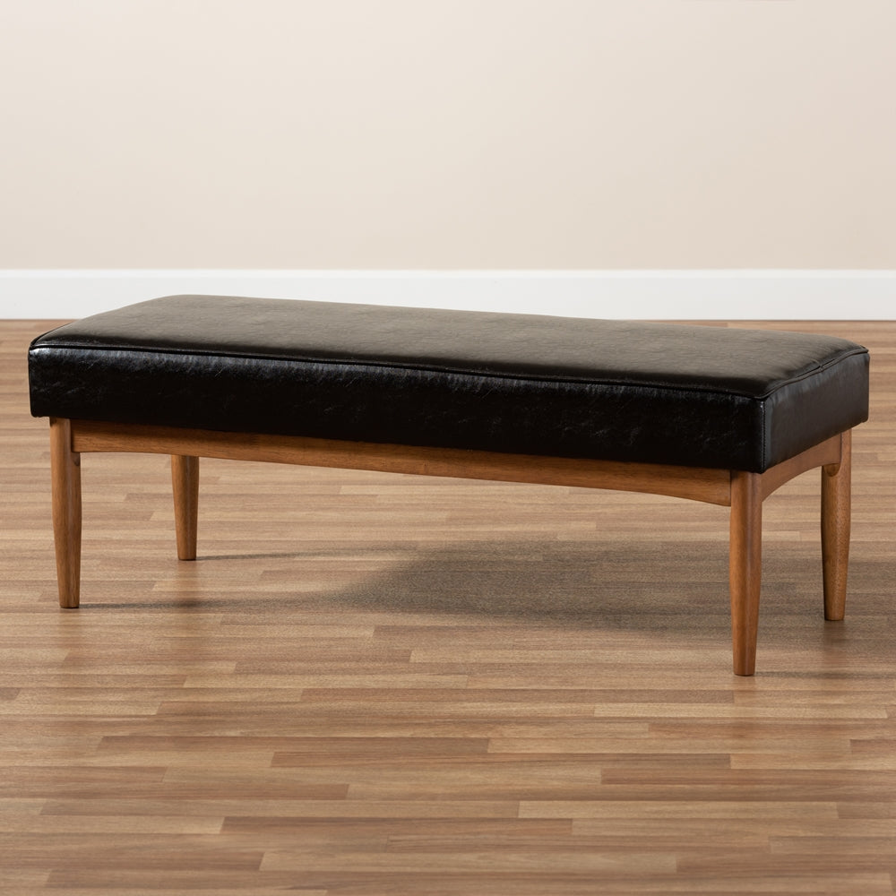 Baxton Studio Arvid Mid-Century Modern Dark Brown Faux Leather Upholstered Wood Dining Bench