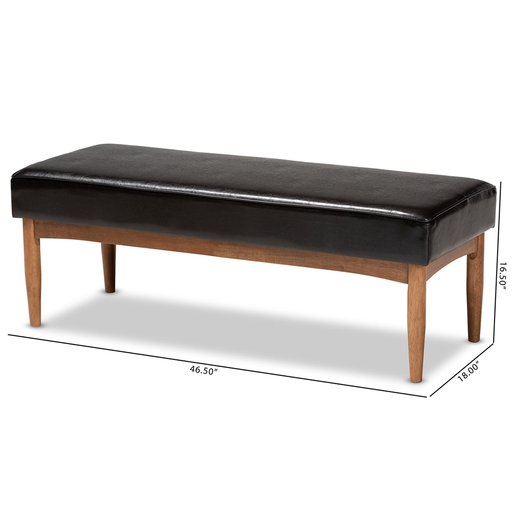 Baxton Studio Arvid Mid-Century Modern Dark Brown Faux Leather Upholstered Wood Dining Bench