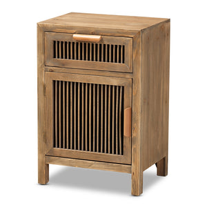 Baxton Studio Clement Rustic Transitional Finished 1-Door and 1-Drawer Wood Spindle Nightstand