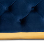 Load image into Gallery viewer, BAXTON STUDIO VERENE GLAM AND LUXE ROYAL BLUE VELVET FABRIC UPHOLSTERED GOLD FINISHED SQUARE COCKTAIL OTTOMAN
