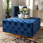 Load image into Gallery viewer, Baxton Studio Verene Glam And Luxe Royal Blue Velvet Fabric Upholstered Gold Finished Square Cocktail Ottoman
