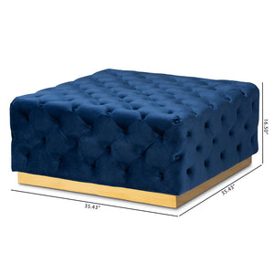 Baxton Studio Verene Glam And Luxe Royal Blue Velvet Fabric Upholstered Gold Finished Square Cocktail Ottoman