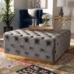 Load image into Gallery viewer, Baxton Studio Verene Glam And Luxe Grey Velvet Fabric Upholstered Gold Finished Square Cocktail Ottoman
