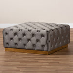 Load image into Gallery viewer, Baxton Studio Verene Glam And Luxe Grey Velvet Fabric Upholstered Gold Finished Square Cocktail Ottoman
