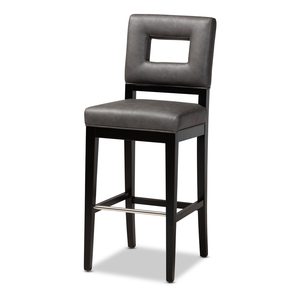 Baxton Studio Faustino Modern And Contemporary Grey Faux Leather Upholstered Black Finished Wood Bar Stool