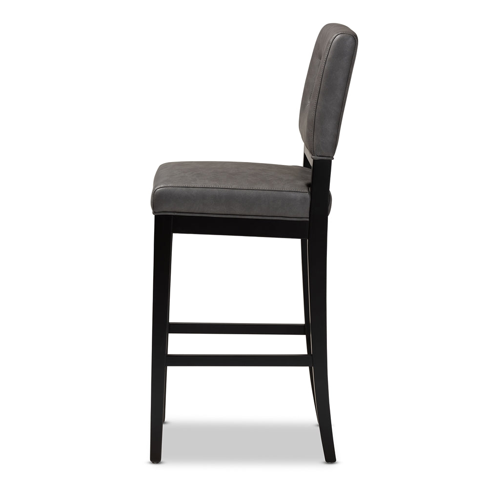 Baxton Studio Faustino Modern And Contemporary Grey Faux Leather Upholstered Black Finished Wood Bar Stool