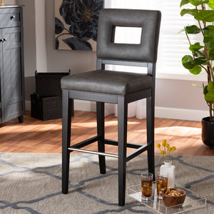 Baxton Studio Faustino Modern And Contemporary Grey Faux Leather Upholstered Black Finished Wood Bar Stool