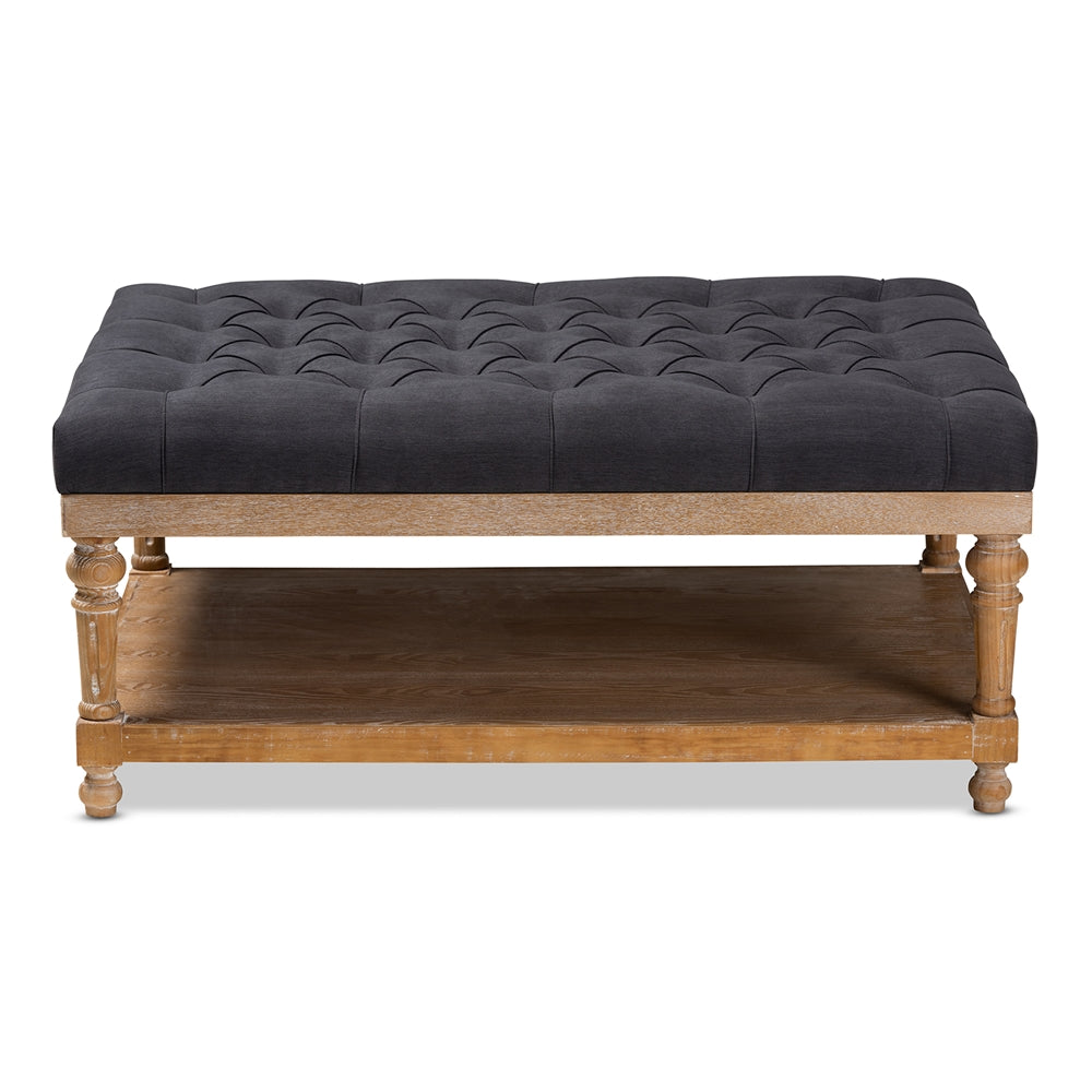 Baxton Studio Lindsey Modern and Rustic Linen Fabric Upholstered and Greywashed Wood Cocktail Ottoman