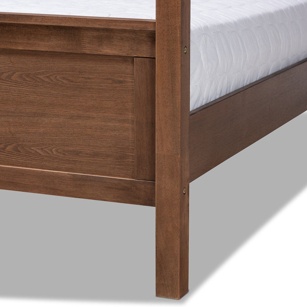 Baxton Studio Natasha Modern And Contemporary Grey Fabric Upholstered And Walnut Brown Finished Wood Queen Size Platform Canopy Bed