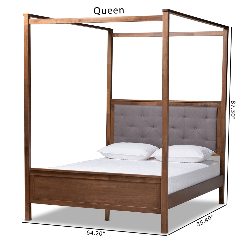 Baxton Studio Natasha Modern And Contemporary Grey Fabric Upholstered And Walnut Brown Finished Wood King Size Platform Canopy Bed