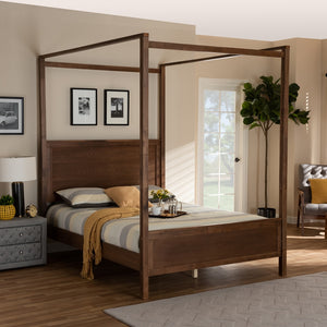 BAXTON STUDIO VERONICA MODERN AND CONTEMPORARY WALNUT BROWN FINISHED WOOD KING SIZE PLATFORM CANOPY BED