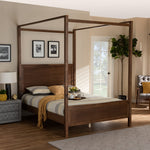 Load image into Gallery viewer, BAXTON STUDIO VERONICA MODERN AND CONTEMPORARY WALNUT BROWN FINISHED WOOD QUEEN SIZE PLATFORM CANOPY BED
