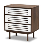 Load image into Gallery viewer, Baxton Studio Meike Mid-Century Modern Two-Tone Walnut Brown And White Finished Wood 3-Drawer Nightstand
