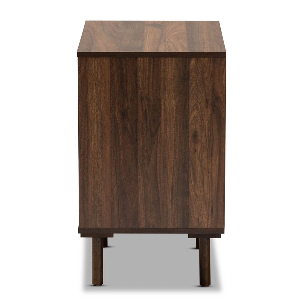 Baxton Studio Meike Mid-Century Modern Two-Tone Walnut Brown And White Finished Wood 3-Drawer Nightstand