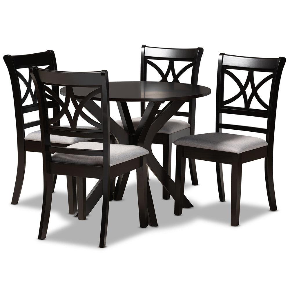 Baxton Studio Julia Modern And Contemporary Grey Fabric Upholstered And Dark Brown Finished Wood 5-Piece Dining Set