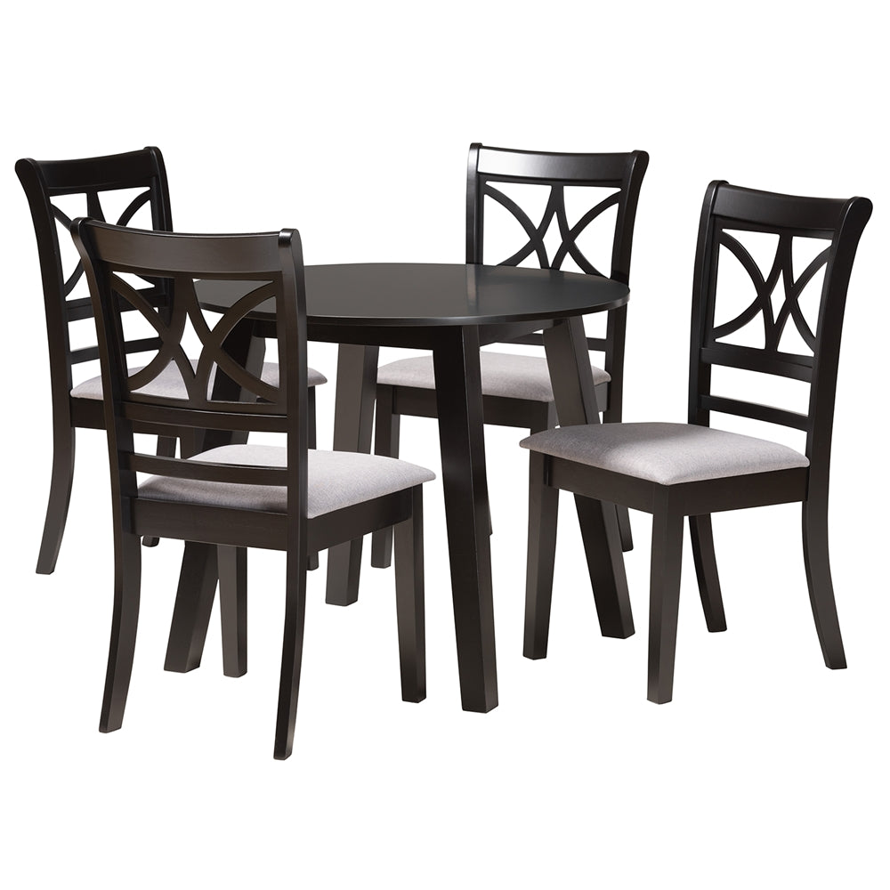 Baxton Studio Brooke Modern Grey Fabric And Dark Brown Finished Wood 5-Piece Dining Set