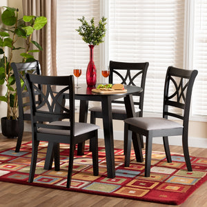 Baxton Studio Brooke Modern Grey Fabric And Dark Brown Finished Wood 5-Piece Dining Set