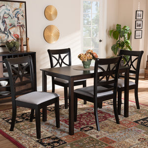 Baxton Studio Clarke Modern And Contemporary Grey Fabric Upholstered And Espresso Brown Finished Wood 5-Piece Dining Set