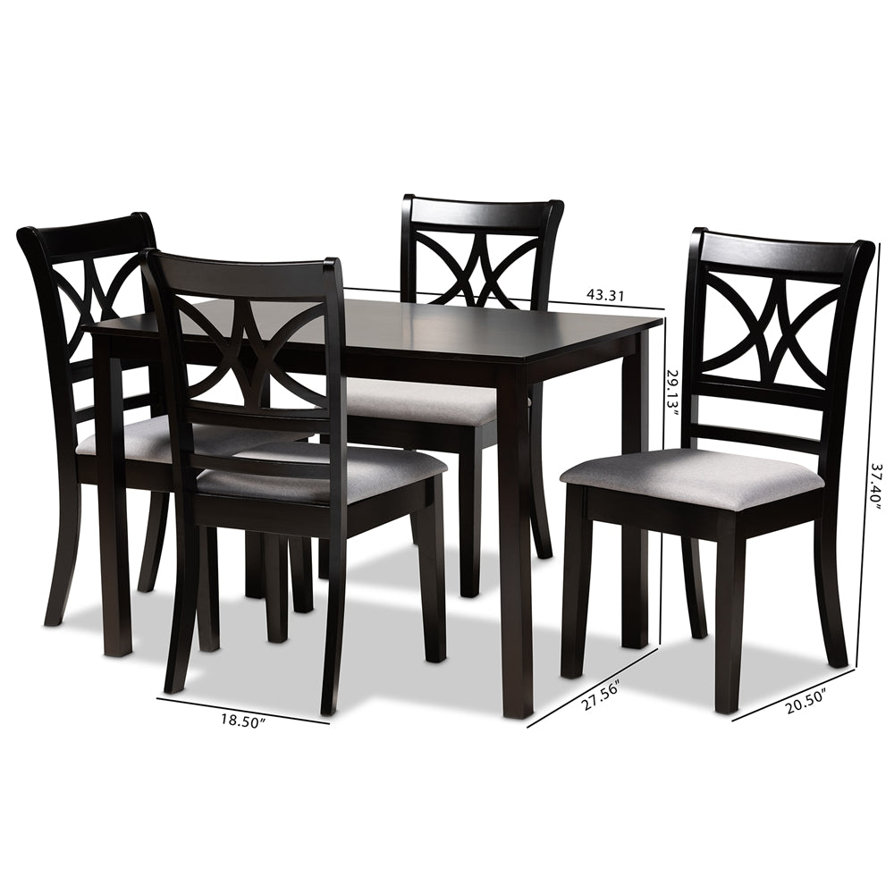 Baxton Studio Clarke Modern And Contemporary Grey Fabric Upholstered And Espresso Brown Finished Wood 5-Piece Dining Set