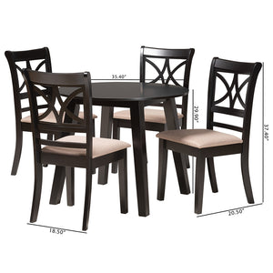 Baxton Studio Brooke Modern Beige Fabric And Dark Brown Finished Wood 5-Piece Dining Set