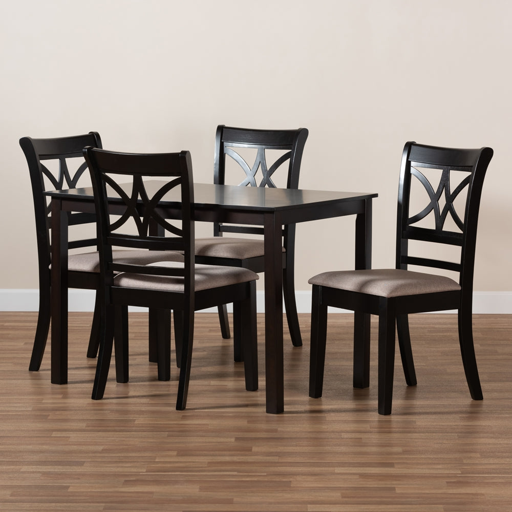 Baxton Studio Clarke Modern And Contemporary Sand Fabric Upholstered And Espresso Brown Finished Wood 5-Piece Dining Set