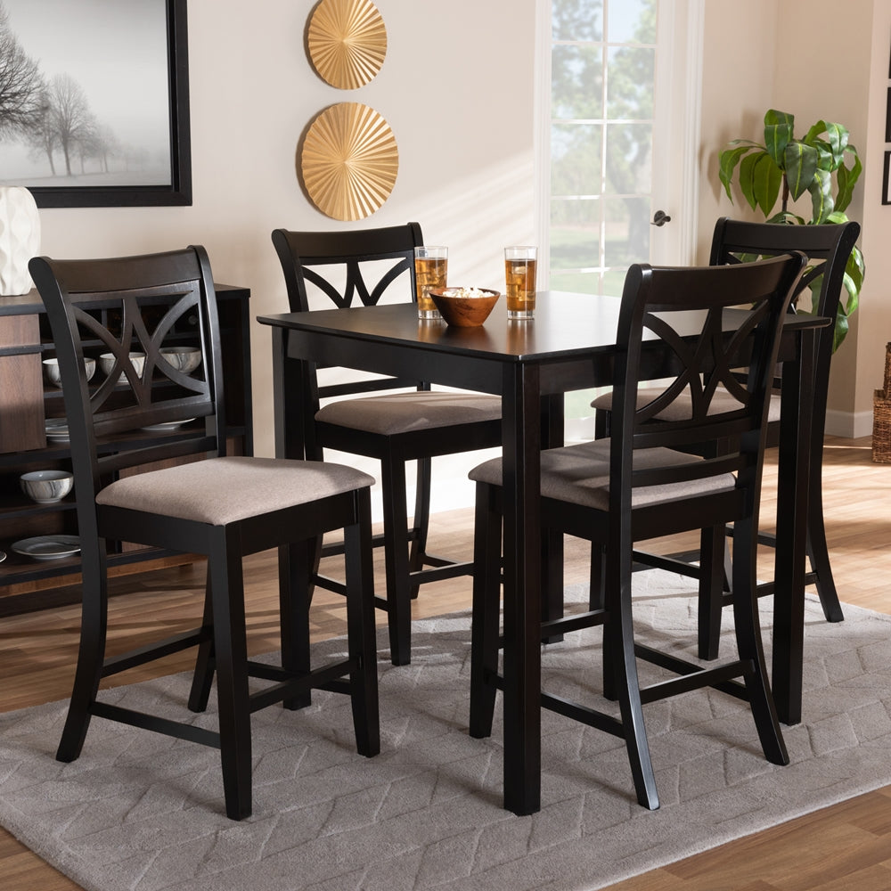 Baxton Studio Chandler Modern And Contemporary Sand Fabric Upholstered And Espresso Brown Finished Wood 5-Piece Counter Height Pub Dining Set