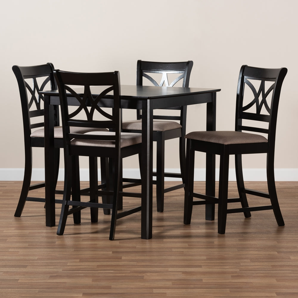 Baxton Studio Chandler Modern And Contemporary Sand Fabric Upholstered And Espresso Brown Finished Wood 5-Piece Counter Height Pub Dining Set